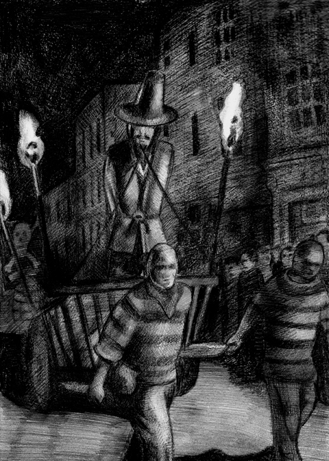 Drawing of Guy Fawkes during the Lewes bonfire procession